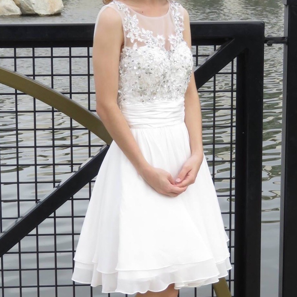White Prom Short Dress Formal Sequin New